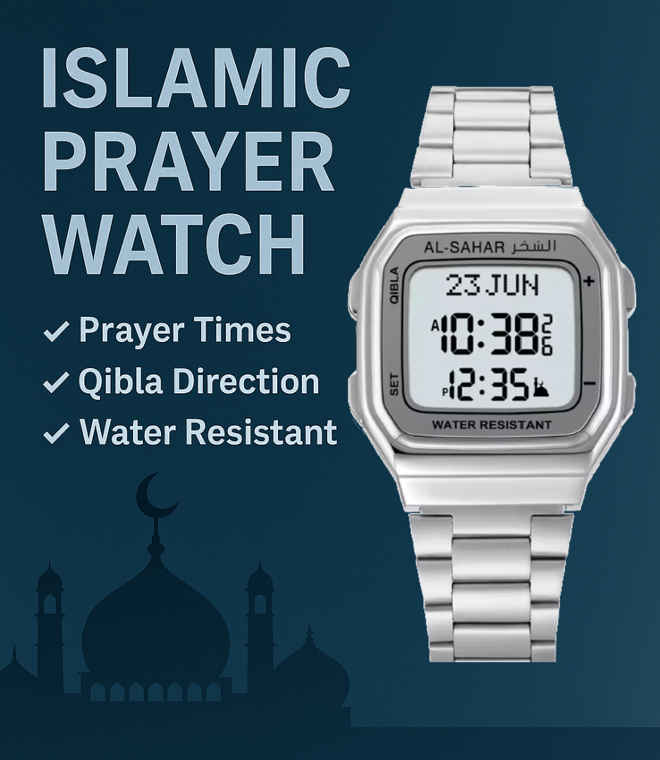 Al-Sahar Digital Azan Watch – Prayer & Qibla Timepiece